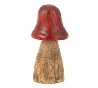 Champignon Déco en Bois Cloche 32cm Naturel & Rouge