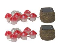 Champignon solaire, éclairage solaire de terrasse pour l'extérieur, champignons lumineux solaires, 6x champignons, batterie LED, L 270 cm, terrasse de jardin, lot de 2