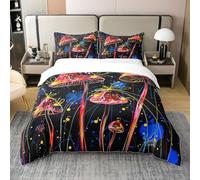 Champignons Coton Parure de Lit 200x200,Housse de Couette Trippy Hippie Champignons,Peinture Aquarelle Pâte d'art Housse de Couette,Abstrait Tie Dye Champignon Sauvage Couvre Lit