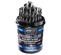 Champion Outil de coupe Brute Platinum 29 pièces 1/16-1/2" x 64th HSS Mécanique Twister-XL28 Jeu de forets à pointe fendue 135 degrés, résistant à l'eau Indice Fabriqué aux États-Unis