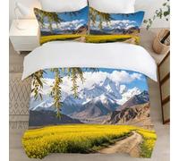 Champs de Colza Housse de Couette 160x200 Parures de Lit 1 Personne Imprimé 3D Microfibre Douce Paysages Naturels Housses Couette avec 2 Taies d'oreiller et Fermeture Éclair l.553