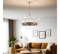 Chandelier antique, corps en métal avec capuchon en bois, hauteur réglable 60-106 cm, 8 douilles E14, éclairage élégant pour la décoration de la maison, indice IP20