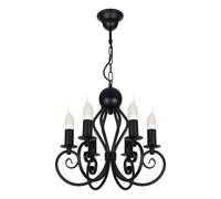 Chandelier Salle À Manger Noir Métal E14 6-Flammes Lampe Suspendue Classique