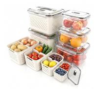 ChaneeHann 6 PC Boite Rangement Frigo, Organisateur Frigo（7.2L/4.55L/3.3L/1.85L/0.85L/0.38L） avec Passoire, Cloisons & Poignée, pour Salade/Légume/Fruit Fromage, BPA Free