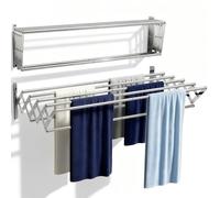 ChaneeHann Étendoir Mural Pliable, 7 Tiges, INOX,60x52x18,5 cm | Pour intérieur et extérieur, Gain de place, Porte-serviettes intégré, Rétractable, Facile à installer