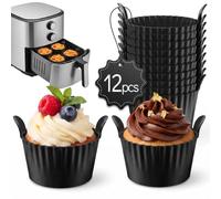 ChaneeHann Moule Muffin Silicone Patisserie, Lot de 12 Moule Silicone Air Fryer Réutilisable pour Muffins, Gâteaux, Œufs - Sans BPA, Compatible Four et Micro-Ondes