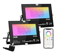 ChangM RGB Projecteur LED Exterieur 30W contrôlé par smartphone Bluetooth, Intelligente RGB Spot LED de Couleur, IP66 Etanche, 20 Modes 16 millions Couleurs, pour Terrasse, Jardin et Garage 2 pack