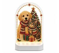 CHANGYUE Arbre de Noël chaton chiot LED veilleuse 5D diamant | Kit d'artisanat 5D à faire soi-même pour adultes : veilleuse décorative Noël, facile à assembler