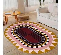 Chanxiang666 Tapis Ovale Couloir Salon entrée Moquette décoration d'intérieur Tapis Lavable antidérapant Chevet cheminée, Géométrie Moderne Multicolore Rose et Rouge Ovale 90x150cm