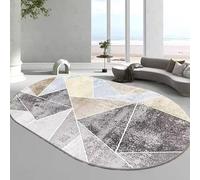 Chanxiang666 Tapis Ovale Couloir Salon entrée Moquette décoration d'intérieur Tapis Lavable antidérapant Chevet cheminée, Géométrie Moderne Bleue et Grise Ovale 110x180cm