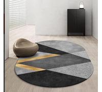 Chanxiang666 Tapis Ovale Couloir Salon entrée Moquette intérieur Poils Ras Grande Salon Chambre Salle à Manger, Chambre d'adulte, géométrie Simple Gris foncé et Gris doré Ovale 140x190cm