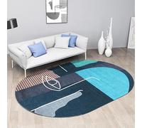 Chanxiang666 Tapis Ovale Couloir Salon entrée Moquette pour Cuisine Bureau Salon Protection du Sol, Couloir, Passage, Chambre, Le Hall, Art de Blocs de Couleurs Bleu foncé et Bleu lac Ovale 140x220cm