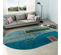 Chanxiang666 Tapis Ovale Couloir Salon entrée Moquette Tapis Salon Chambre décoration Doux Poils Ras Moderne antidérapant Lavable, Géométrie Moderne Bleue et Verte Ovale 80x140cm