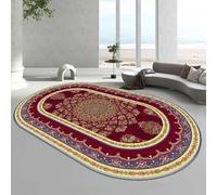 Chanxiang666 Tapis Ovale, Moquette décoration d'intérieur Tapis Lavable antidérapant Chevet cheminée, Motifs Floraux Traditionnels Jaunes et Rouges Ovale 170x240cm