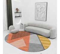 Chanxiang666 Tapis Ovale, pour Cuisine Bureau Salon Protection du Sol, Couloir, Passage, Chambre, Le Hall, Géométrie Moderne à Blocs de Couleurs Orange et Gris Ovale 120x190cm