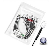 CHANZON [Fil UL] 10 pcs Pré-câblés 10mm Blanc LED Diode Lumières (Lentille Transparente Ronde DC 12V) avec 560 ohms 1/4 W Résistance et 24 AWG Fil Indicateur Lumière Emittant Diodes Éclairage 10mmled