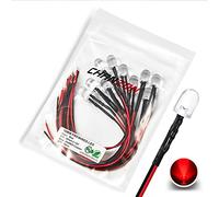 CHANZON [Fil UL] 10 pcs Pré-câblés 10mm Rouge LED Diode Lumières (Lentille Transparente Ronde DC 12V) avec 680 ohms 1/4 W Résistance et 24 AWG Fil Indicateur Lumière Emitting Diodes Éclairage 10mmled