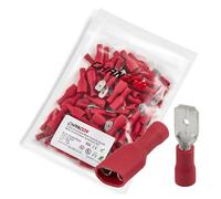 Chanzon Lot de 100 connecteurs à cosse mâle et femelle de 6,3 mm répertoriés UL, kit de déconnexion rapide en PVC semi-isolé - Rouge - 16 17 18 19 20 21 22 awg Calibre Fil à sertir Borne