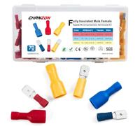 Chanzon Lot de 140 connecteurs à cosse mâle et femelle de 6,3 mm répertoriés UL Kit de déconnexion rapide Semi-isolé en PVC - Rouge Bleu Jaune - Calibre 22-10 awg Borne à sertir électrique assortie