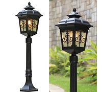 Chao Zan E27 Lampadaire Extérieur Noir, Fonte d'Aluminium et Verre, H 82cm | IP55 imperméable,Jardin Allées éclairage, lampadaire en look antique, lampe d'allée, lampe de jardin rétro/vintage