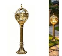 Chao Zan Lampadaire Exterieur sur Pied Potelet Extérieur E27 Lampe De Chemin Boule de verre Rond IP65 Noir de Jardin Vintage Lampe sur Pied Aluminium pour Allée Cour Terrasse Pelouse Décoration (B)