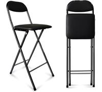 CHAOHAOKE Tabouret de bar pliable avec dossier et repose-pieds, 70 cm de haut, chaise de cuisine rembourrée, siège pliable portable pour bureau, dortoir et maison, noir