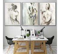 CHAOJIART Abstrait noir et blanc sur toile peintures murales femme sexy dos nu peinture fille affiches et impressions photo Cuadros 30x45cmx3 sans cadre