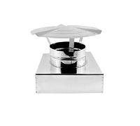 Chapeau chinois avec base carrée en acier inox pour tuyau de cheminée (DN 300 section 570 x 570)