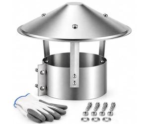Chapeau de Cheminée en Acier Inoxydable 304, Capot Anti-Pluie à Toit Conique pour Conduit Rond, Fixation par Double Boulon, Sortie de Fumée pour Poêle à Bois et Foyer(125mm)