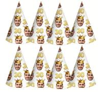 Chapeau de fête d'anniversaire personnalisé - Design personnalisé avec âge et photo, coiffe en papier de célébration convenant pour les 21, 30, 40, 50, 60, 70, 80, 90e anniversaire et les fêtes de dép