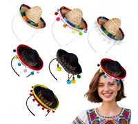 Chapeau de paille style mexicain pour adultes, mini chapeau de festival, décoration de fête du 5 mai, avec bord en tissu, chapeau de fête mexicain unisexe, mini bandeau de fête mexicain, convient pour