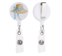 Chapeau de soleil élégant en paille avec ruban bleu doux rétractable, porte-badge, porte-badge pour médecin, infirmière, étudiant, employé de bureau