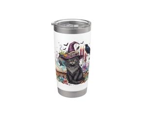 Chapeau de sorcière chat noir mystique chaudron Halloween Gobelet isotherme en acier inoxydable double paroi