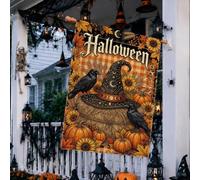 Chapeau de sorcière d'Halloween avec citation de corbeau et tournesol 71,1 | Tournesols d'automne, drapeau de cour, corbeaux noirs, balle de foin rustique, thème récolte, décoration de porche