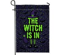 Chapeau de sorcière, drapeau de jardin, balai effrayant pour Halloween, jambes rayées, noir, double face, petit drapeau de jardin, cour, pour extérieur, porche, pelouse, terrasse, 30,5 x 45,7 cm