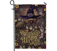 Chapeau de sorcière pour jardin, potions de balai festives fantaisistes en toile de jute violette double face pour extérieur, terrasse, pelouse, porche, balcon 30,5 x 45,7 cm
