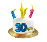 Chapeau en forme de gâteau - SURPRISEZ VOUS - 30 ans - Accessoire de fête - Blanc, rouge, rose, jaune, vert