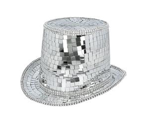 CHAPEAU HAUT-DE-FORME FACETTES DISCO ARGENT ADULTE