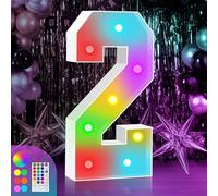 Chapiteau lumineux de 0,9 m - Numéro 2 coloré « Happy Birthday » - 18 modes de couleur avec télécommande, numéros en carton pour décorations de fête d'anniversaire, chiffres mosaïque pour ballons