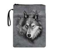 chaqlin Pochette de Protection pour Livre avec Fermeture éclair en Forme de Loup Animal pour garçons et Filles, Sacs d'école en Tissu pour Les Amateurs de Livres, Cadeaux pour Couverture Rigide