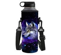chaqlin Porte-bouteille isotherme 500-750 ml avec bandoulière réglable avec housse d'impression Galaxy Wolf - Convient pour les bouteilles de moins de 3,14 pouces de diamètre