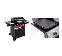 Char-Broil Barbecue Hybride Gas2Coal 330 - Barbecue à gaz et Charbon à 3 brûleurs, Finition Noire. & 140 515 - Plaque de Cuisson en Fonte pour brûleur latéral (plancha).
