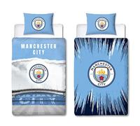 Character World Manchester City FC Parure de lit réversible pour lit simple avec housse de couette et taie d'oreiller assortie Bleu