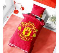 Character World Manchester United Parure de lit simple avec housse de couette et taies d'oreiller assorties Rouge réversible 2 côtés