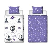 Character World Mercredi Parure de lit Simple avec Housse de Couette réversible Double Face et taie d'oreiller Assortie Violet et Blanc