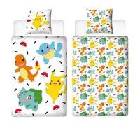 Character World Parure de lit Pokémon 135 x 200 cm + 80 x 80 cm · Pokémon Pikachu & Friends Game · 100% Coton · Parure de lit 2 pièces pour Adolescent