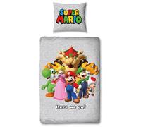Character World Parure de lit Super Mario - 135 x 200 cm + 80 x 80 cm - Taille allemande - Nintendo - Mario Luigi & Friends - 100 % coton - Pour adolescent