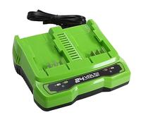 Chargeur Universel Greenworks 24V G24X2UC4 à Double Fente, Li-Ion 48W, Sortie 4A, Temps de Charge 60 min pour Batterie 4Ah, Compatible avec Gamme 24V Greenworks