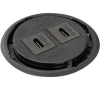 Chargeur USB double EVOline, modèle C+C, couleur noire, diamètre 59 mm