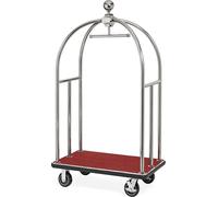 Chariot à bagages en acier inoxydable, roulettes, 112 x 61 x 186 cm, argent, tapis rouge